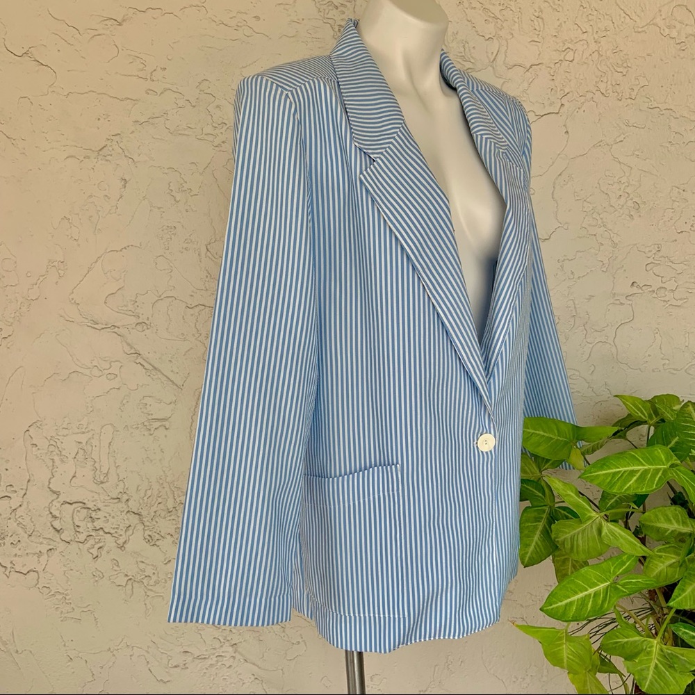 Vintage Seersucker Blue & White Pinstripe Blazer